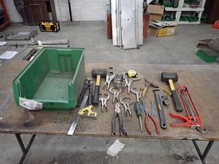 **Located Offsite @ Scott Can- 9523 49 Ave NW, Edmonton** Qty Of Pliers, Hammers, Bolt Cutter, Ridgid Reamer, Vise Grip Clamps, 14in Pipe Wrench And Assorted Hand Tools *Note: No Equipment On-Site, Buyer Responsible For Loadout, For More Information Contact Chris @ 587-340-9961*