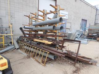 **Located Offsite @ Scott Can- 9523 49 Ave NW, Edmonton** 12ft X 5ft X 10ft Steel Storage Rack C/w Assorted Pipe, Flat Bar, Angle Iron And Assorted Steel *Note: No Equipment On-Site, Buyer Responsible For Loadout, For More Information Contact Chris @ 587-340-9961*