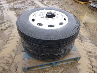(2) Road Master RM185 285/75R24.5 Tires, 80% Life w/ Peterbilt Oval Aluminum 10 Bolt Rims