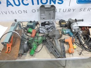 Qty of Power Tools Includes Grinder, Drills, Air Nailers, 15 In. Scroll Saw, Battery Chargers and More (M-4-3)