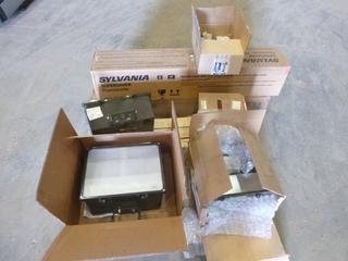 (2) Boxes of 34W T12, (3) Light Fixtures, (1) Box of GE Fuses, (1) Crouse Hinds Mount Cover, Box of Lamp Holders (S-5-2)