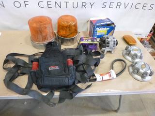 Qty of Assorted Auto Parts and Accessories Including Yellow Beacon Light, AC Delco Alternator, Cam Shaft, Bed Net and Other Misc. Items (W-1-1)