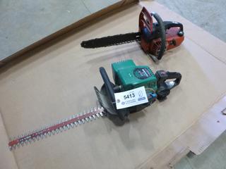Weed Easter 22 In. Excalibur Hedge Trimmer, C/w Bench Mark 14 In. Chain Saw (E-1)