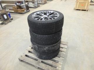 (4) 285/45/22 Falken Tires Mounted on Cadillac 140mm 6 Bolt Rims *Note: Rims are Peeling and Tires Have Side Wall Cracks*