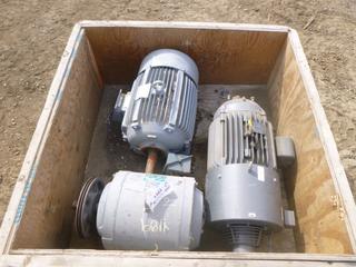 (1) Lincoln Induction Motor, 15 HP, 3 Phase, (1) Nema Max E1 Premium Efficiency Inverter Duty Motor, 30 HP, 3 Phase, Baldor Reliance Inverter Drive Motor, 20 HP, 3 Phase