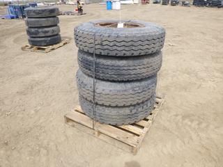 (4) Trailer Tires on Rims, 10R22.5