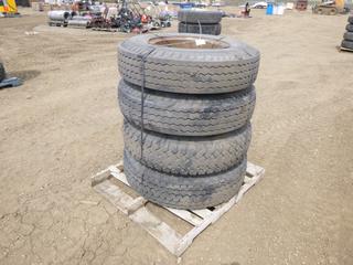 (4) Trailer Tires on Rims, 10R22.5