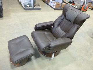 Leather Recliner w/ Foot Stool *Note: Leather Damaged* (C)