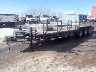 2014 Lamar Trailers 26ft Tri-Axle Flat Deck Trailer C/w 21,000lb GVWR, Pintle Hitch, 12,000lb Trailer Jacks, (2) 40in X 40in Folding Ramps, Tap Breakaway System, Side Rack, 34in X 17in X 12in Storage Box, Spare Tire And ST235/80 R16 Tires. VIN 5RVCH2632FM025704 