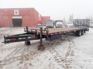 2009 Tarnel Model HDPB30210 24ft T/A Flat Deck Trailer C/w Pintle Hitch, 6ft X 30in X 30in Fold Down Ramps, (2) 4ft X 18in X 18in Storage Boxes, Spare Tire And ST235/80 R16 Tires. CVIP 08/2022, VIN 5PYAT172791008910