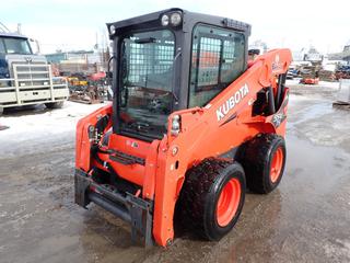 2019 Kubota Model SSV75 Skid Steer C/w Kubota Model V3307-CR-T-EF02 3.3L Diesel Engine, Hydraulic Q/A, Aux Hyd, 2-Spd, ISO Steering Pattern, A/C, Heater, 2690lb Rated Operating Cap. And 12 X 16.5 NHS Tires. Showing 1998hrs. SN 24644