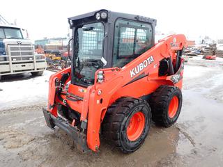 2019 Kubota Model SSV75 Skid Steer C/w Kubota Model V3307-CR-T-EF02 3.3L Diesel Engine, Hydraulic Q/A, Aux Hyd, 2-Spd, ISO Steering Pattern, A/C, Heater, 2690lb Rated Operating Cap. And 12-16.5 IND Tires. Showing 1888hrs. SN 24172. *Note: Driver Headlight Cover Damaged*