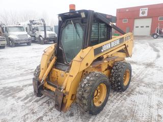 1997 John Deere Model 8875 Skid Steer C/w JD 3029T 61hp 45kw 2.9L Diesel Engine, 2200lb Lift Cap., H Drive Steering, Foot Controls, Manual Quick Coupler And 12-16.5N.H.S Tires. Showing 2706hrs. SN M08875X030702 *Note: Tears In Seat*