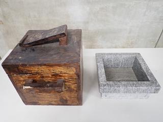 Polished Grey Stone & Shoe Shine Box c/w Contents.