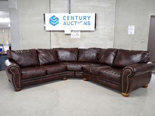 Durabrand Blended Leather Brown Sectional, 180 In. x 41 In. x 37", Shows Wear.