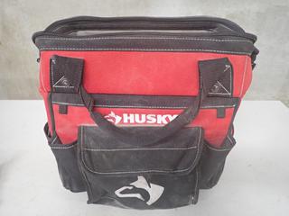 Husky 14 In. Tool Bag c/w Wrenches, Screwdrivers, Pipe Crimper, Etc.