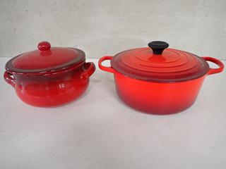 (1) 26cm La Creuset Paris Design Cookware & (1) Red Ceramic Pot c/w Lid.