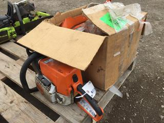 Stihl MS250 Chainsaw (No Bar, Requires Repair), Quantity of Stihl Parts in Box.