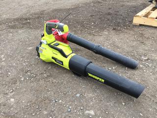 Homelite 26B Gasoline Powered Leaf Blower, Ryobi Whisper Series Cordless, Electric Leaf Blower (No Battery or Charger). Both Require Repair.