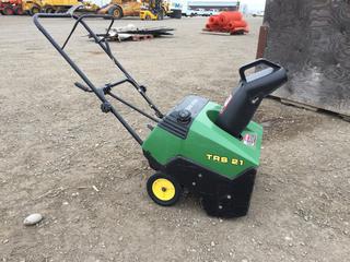 John Deere TRS 21 Snow Blower. Requires Repair.