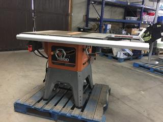 Ridgid 10 In. Table Saw on Stand c/w Guard. *Fence Missing*