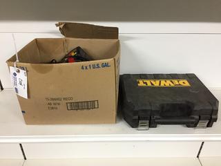 Assorted DeWalt Chargers, Empty Case & Caulking Gun.