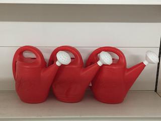 (3) H2O Red Plastic Watering Cans.