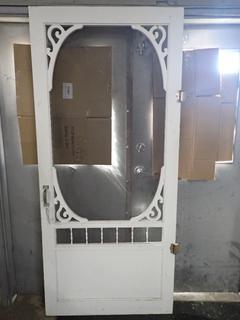 Wooden Screen Door c/w Hardware, 36 In. x 80-3/4 In. Damaged.