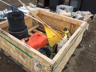 Quantity of Planter Pots, Jerry Can, Scrub Brushes, Metal Strapping Clips and Paint Mixing Bit.