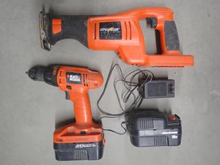 Black & Decker 18V Drill & Reciprocating Saw c/w (2) 18V Batteries & Charger.