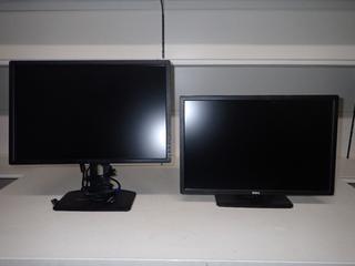 (2) Dell 24 In. Computer Monitors c/w Cables & Adjustable Stand.