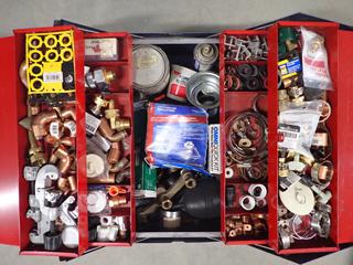 Beach Mechanics Tombstone Tool Box c/w Assorted Plumbing Hardware.