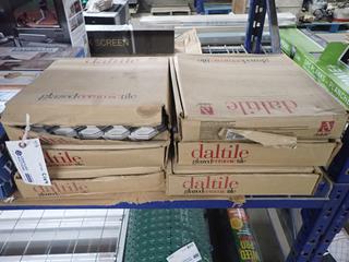 (6) Boxes of Daltile 12 In. x 12 In. Octagon/Black Dot Matte White, 10 Square Ft. Per Box.