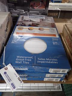 (3) Palisade Waterproof Grout-Free Wall Tiles, (2) Grecian Earth (51801) & (1) Carrera Marble (51810), 21 Square Ft. Per Box.