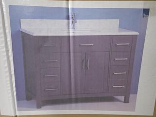 Golden Elite 48 In. Dark Grey Vanity c/w Marble Top, Damaged.