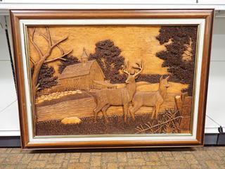 Carved Wood Deer Art. 25 1/2 In. x 33 1/2 In.