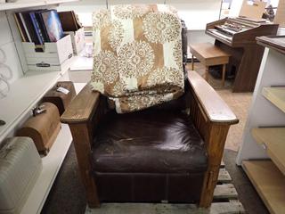 Recliner w/ Double/Queen Comforter (78 In. Wide). *Note: Broken, Requires Repair*. Approximately 42 In. Height.