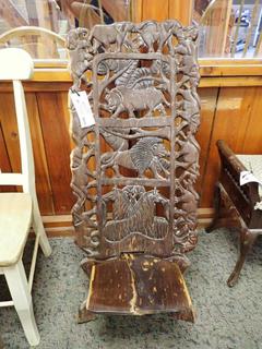 Wooden Carved Animal Chair. 42 1/2 In. Height.
