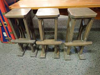 Set of (3) Wooden Stools. 28 In. Height.