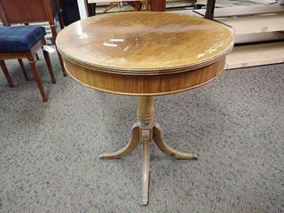 Round Wood Table. Approximately 24 3/4 In x 27 1/2 In. Height.
