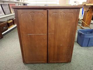 Wooden Cabinet. Approximately 40 In. Length, 18 In. Width, 43 In. Height.