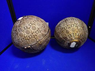 (2) Decorative Hollow Globes. Approximately 9 In.