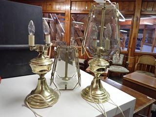 (2) Glass Lamps. 19 In. Height.