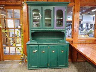 Wooden Cabinet w/ Metal Accents. Approximately 53 In. Length, 16 In. Width, 78 In. Height.