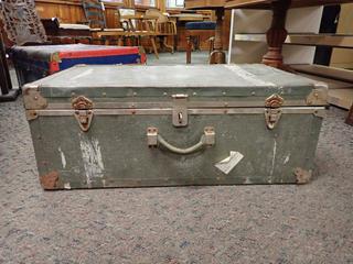 Green Chest. Approximately 30 1/2 In. Length, 18 1/2 In. Width, 11 3/4 In. Height.