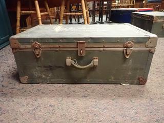 Green Chest. Approximately 30 1/2 In. Length, 18 1/2 In. Width, 11 3/4 In. Height.
