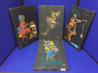 (4) Fabric Paintings. 16 1/2 In. x 11 In.