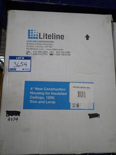 Liteline 4 In. Unused Construction Housing for Insulated Ceilings, 120V, Quantity of (6) Trim & Lamp. RC40518R3P-WH.