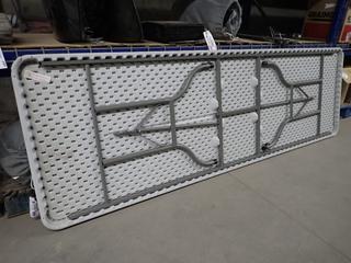Plastic Folding Table, 96 In. x 30 In. Damaged.