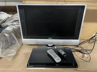Insignia 20 In. LCD TV & Samsung DVD Player c/w Remote Controls.